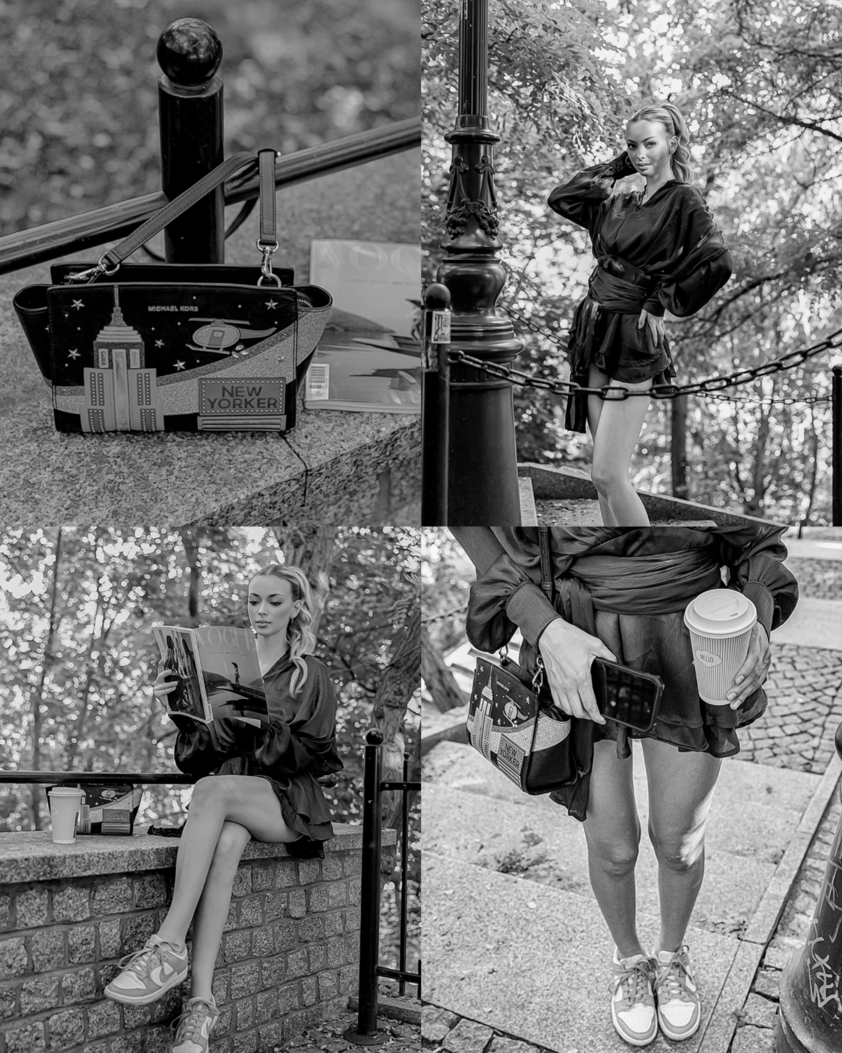 Kolaż miejskiej sesji fashion w czerni