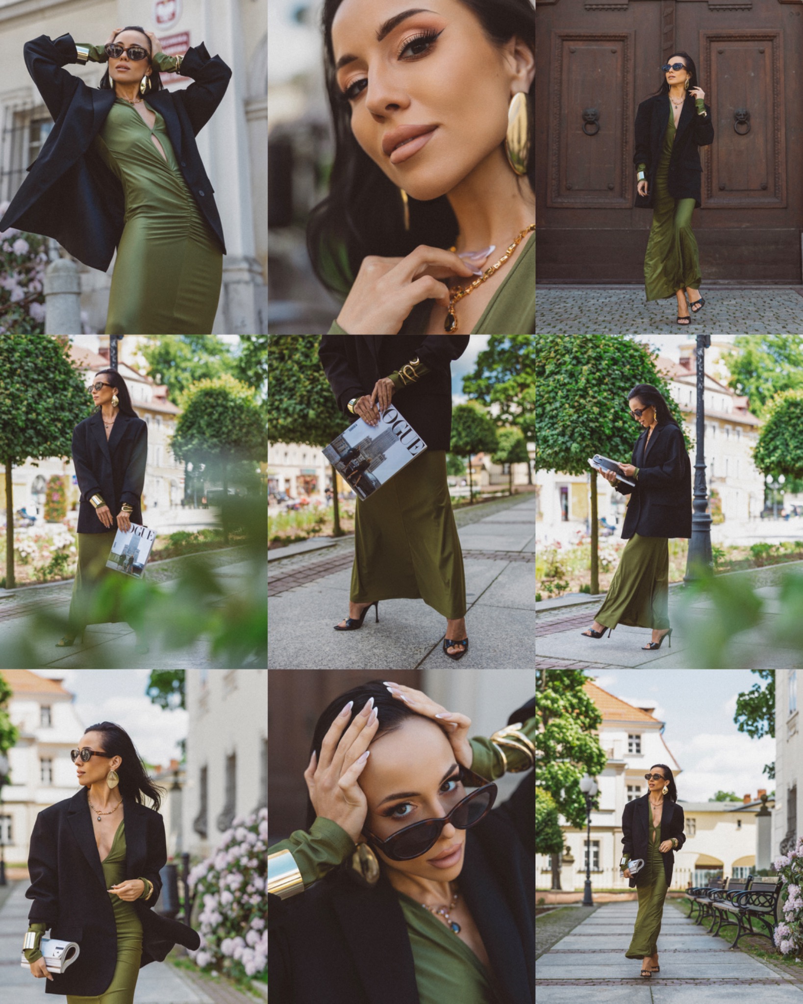 Kolaż miejskiej sesji fashion w apaszce