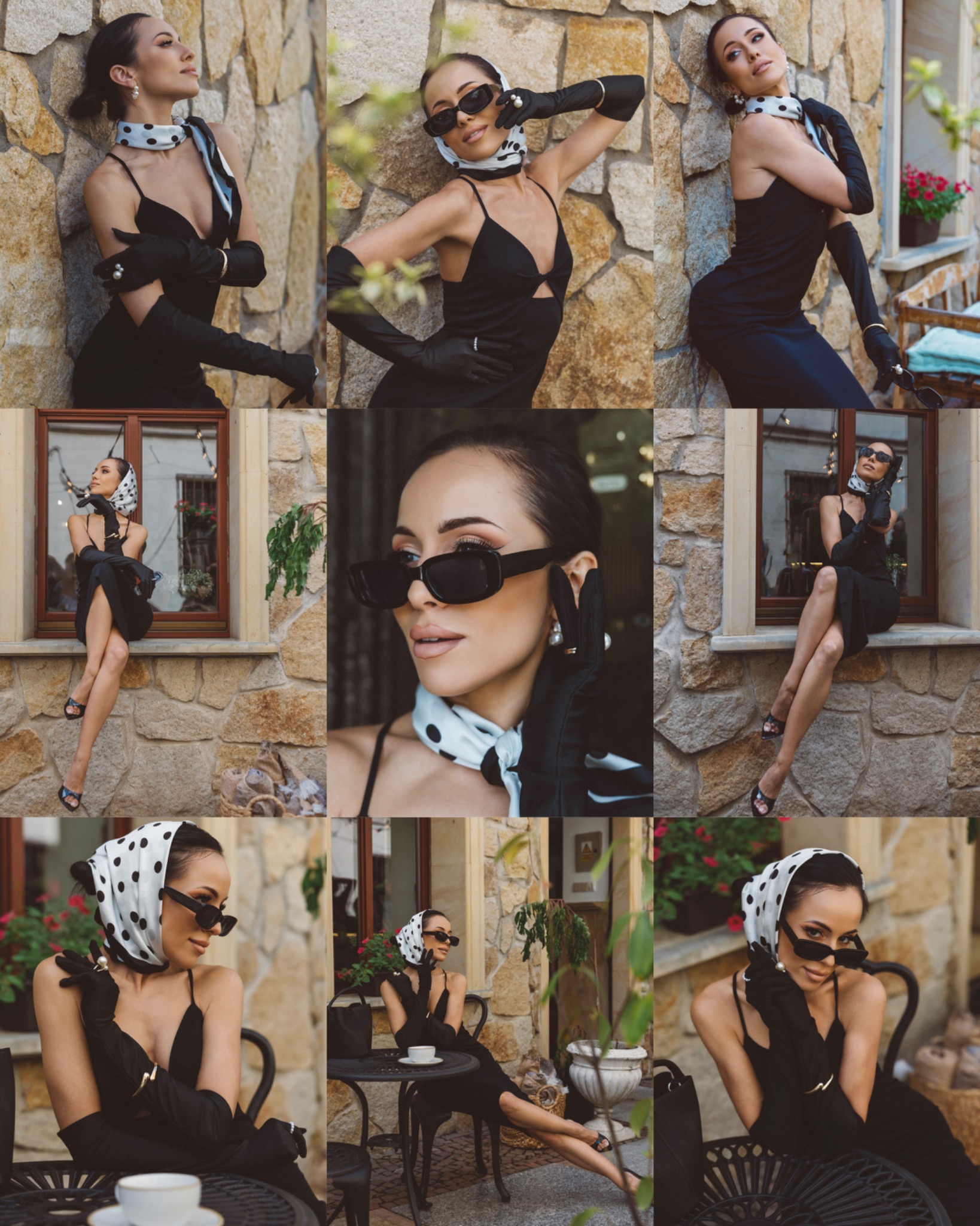 Kolaż plenerowej sesji fashion w brązowej stylizacji